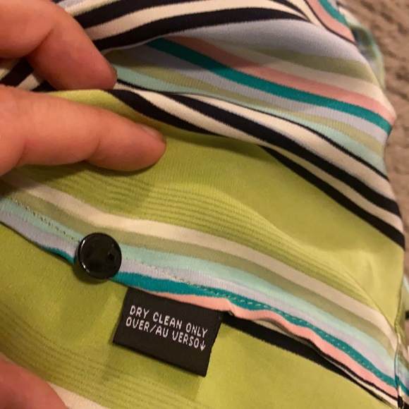 Dana Buchman Vintage Silk Striped 70’s Blouse in Lime Green - Picture 7 of 8
